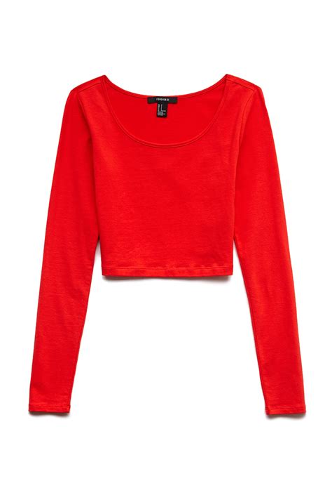 Lyst Forever 21 Basic Long Sleeve Crop Top In Red