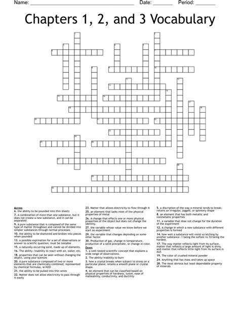 Chapters 1 2 And 3 Vocabulary Crossword WordMint