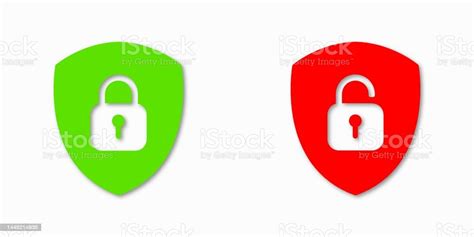 Set Of Shield Lock And Unlock Icon Symbol Padlock Vector Sign