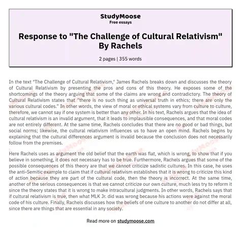 Cultural Relativism Unveiled Rachels Critique And Ethical Implications Free Essay Example