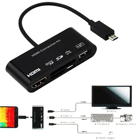 5 In 1 Micro 11p 11 Pin Micro Usb To Hdmi Converter Cable Connection Kit Otg Sd Tf M2 Card