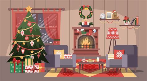 Cartoon Christmas Living Room