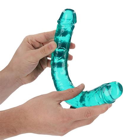 Realrock Crystal Clear Double Dong 13 In Dual Ended Dildo Turquoise