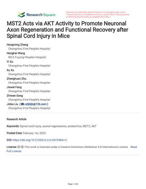 PDF MST2 Acts Via AKT Activity To Promote Neuronal Axon Regeneration