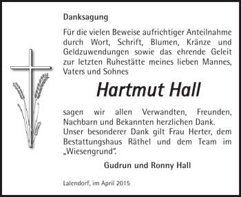 Traueranzeigen Von Hartmut Hall Trauer Nordkurier