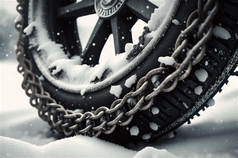 Premium Photo | Closeup of snow chains on tires with a snowy background