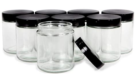 Clear 8 Ounce Round Glass Jars With Black Lids 8 Pack