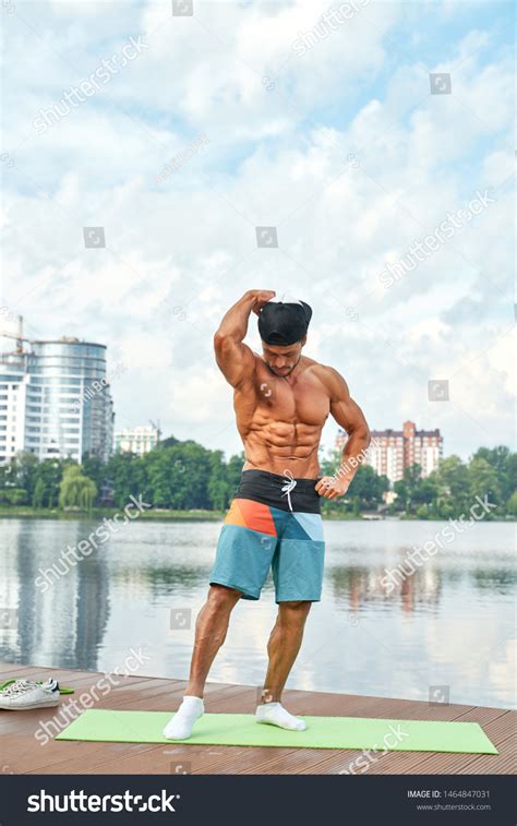 Muscular Sportsman Naked Torso Showing Muscles Stock Photo 1464847031 Shutterstock