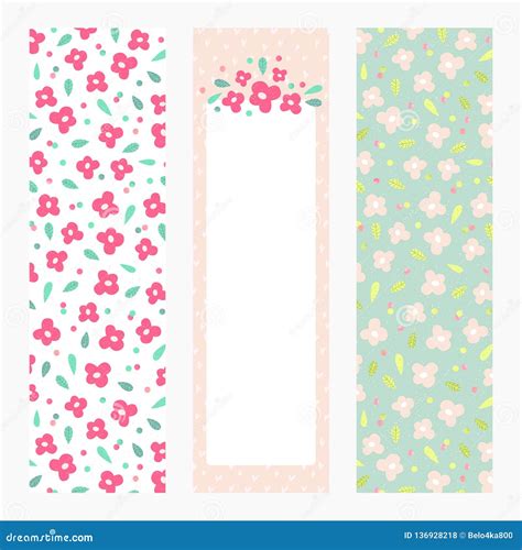 Printable Bookmarks Or Banners With Little Flowers On Pastel Background