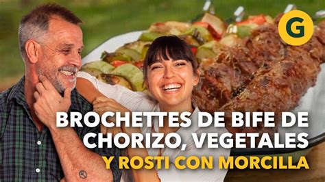 Brochette De Bife De Chorizo Brochette De Vegetales Y Rosti Con