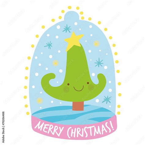 Cute Christmas Tree Illustration In Cartoon Style Stock Vector Adobe