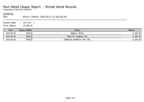 Post Dated Cheque Report Chequesystem Cheque Printing Software User Guide