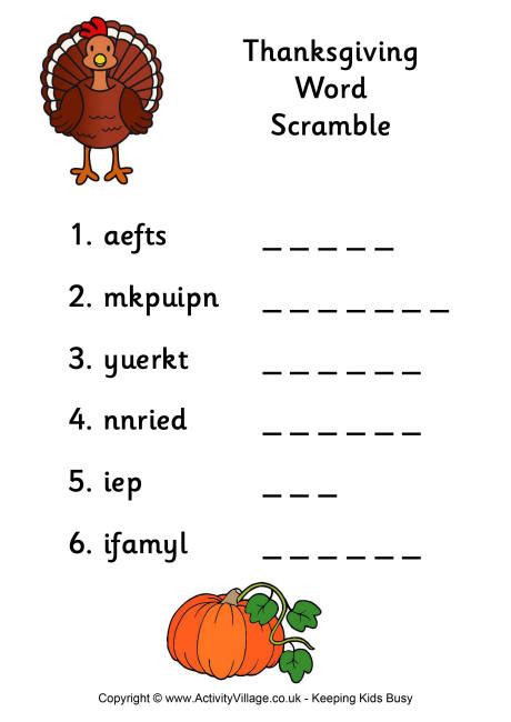 Thanksgiving Word Scramble 2