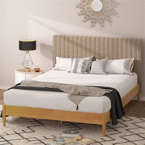 Buy Zinus Amelia 41” Wood Platform Bed Frame With Upholstered Headboard Queen Online At Lowest