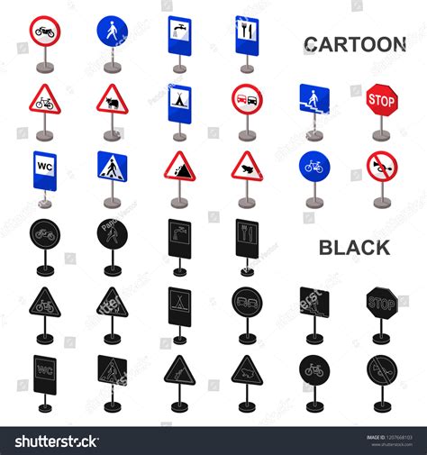 Different Types Road Signs Cartoon Icons Stock Vector Royalty Free