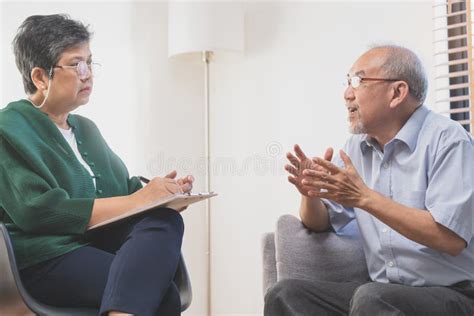 Psychology Depression People Elderly Asian Man Consulting With