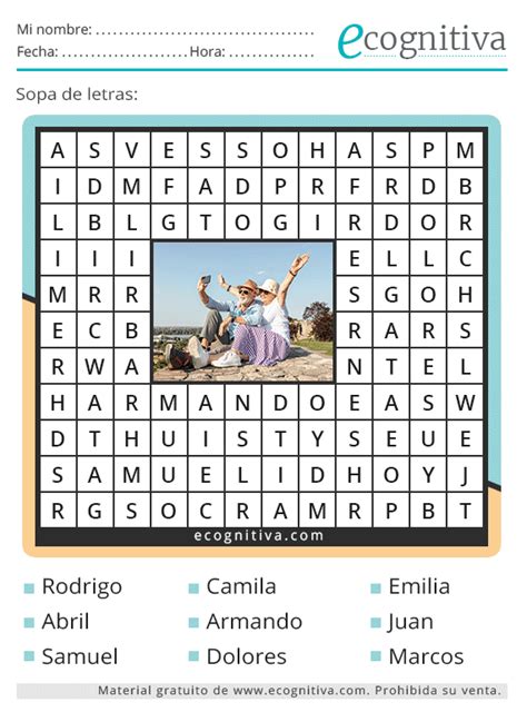 Sopa de letras de nombres Estimulación cognitiva