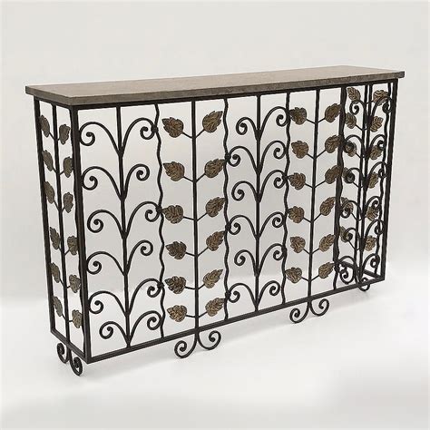 Italian Wrought Iron Console In Brown Gold Bronze Finish With Stone