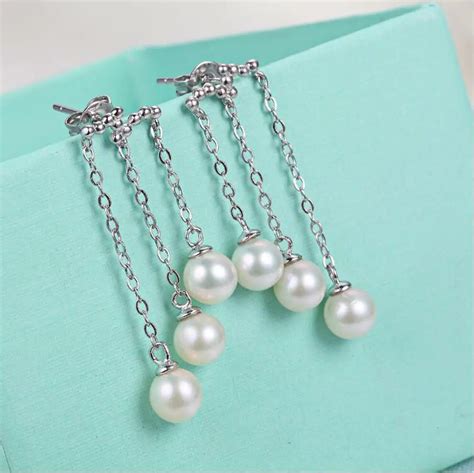 New 925 Sterling Silver Three Pearl Tassel Earrings Long Female T0266