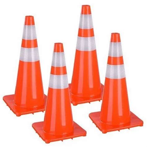 Round Hexagonal Red Traffic Cone With Black Rubber Base For Road