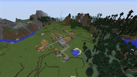 Image - Minecraft village seed taiga mega taiga stronghold spruce trees water river lake plains ...