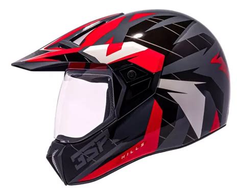 Capacete Moto Bieffe 3 Sport Hills Cross Trilha Preto Cinza Vermelho