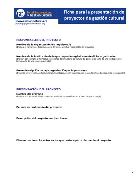 Descargar La Ficha De Presentaci N De Proyectos