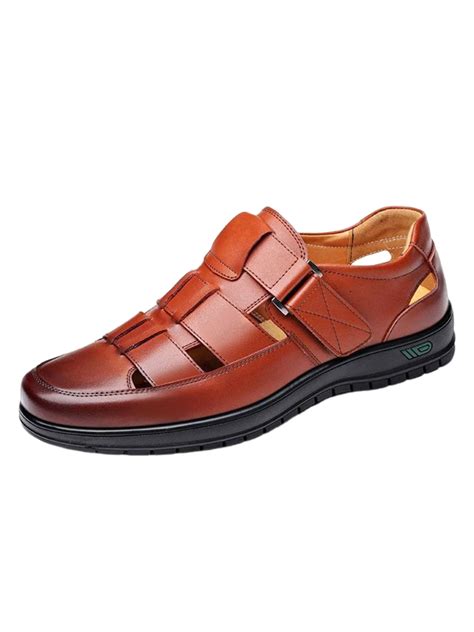 Frontwalk Men Leather Shoes Summer Business Sandals Closed Toe Flats Formal Comfortable Casual