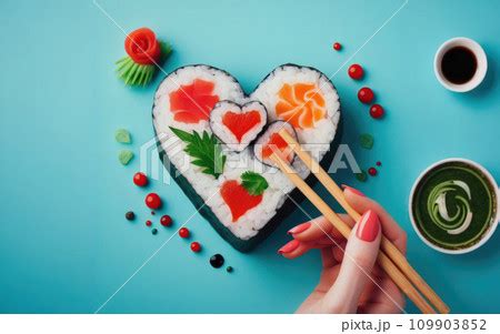 Heart shaped Valentine day sushi set Classic のイラスト素材 109903852 PIXTA