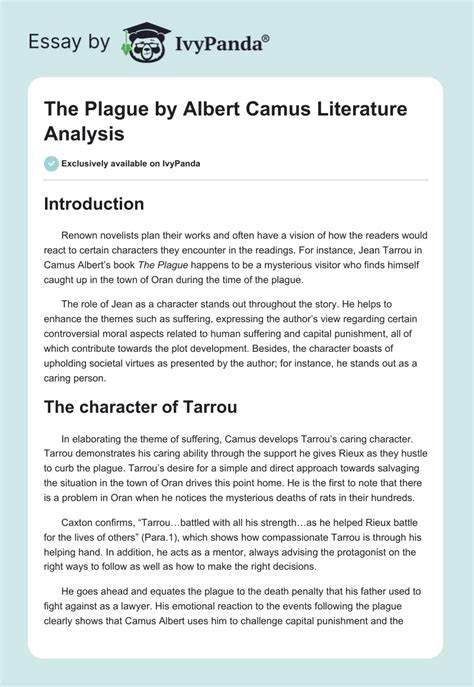 The Plague By Albert Camus Literature Analysis Words Essay