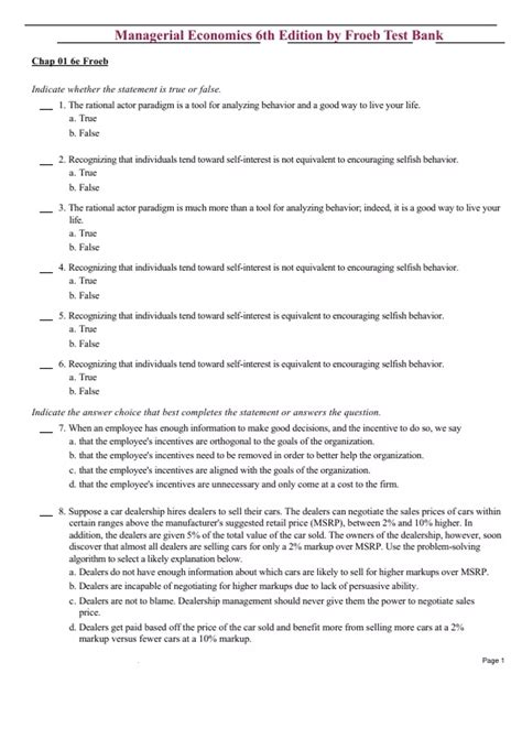 Test Bank For Managerial Economics A Problem Solving Approach Th