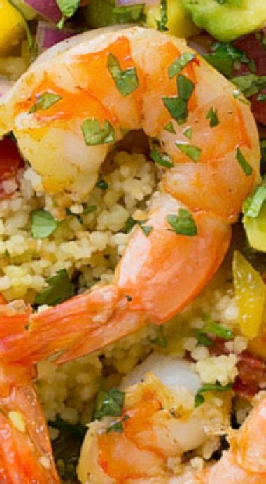 Shrimp And Couscous Foil Packets With Avocado Mango Salsa Best Seafood Recipes Easy Seafood