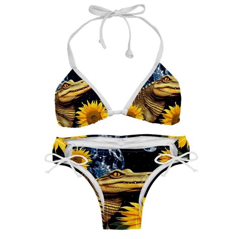 Crocodile Starry Sky Sunflower Detachable Sponge Adjustable Strap Bikini Set Two Pack Swimsuit