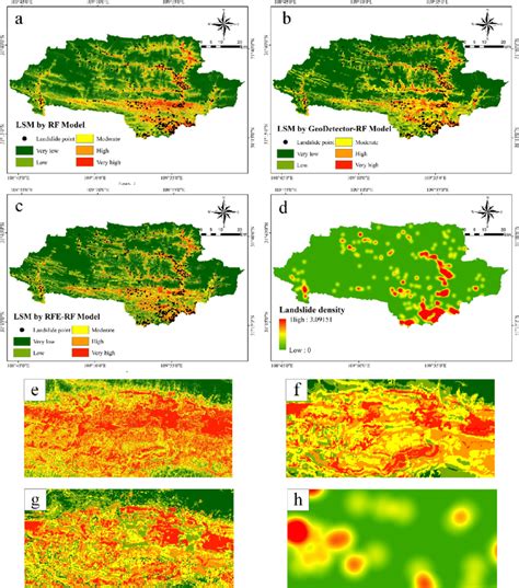 Landslide Susceptibility Map A Rf Model B Geodetector Rf C