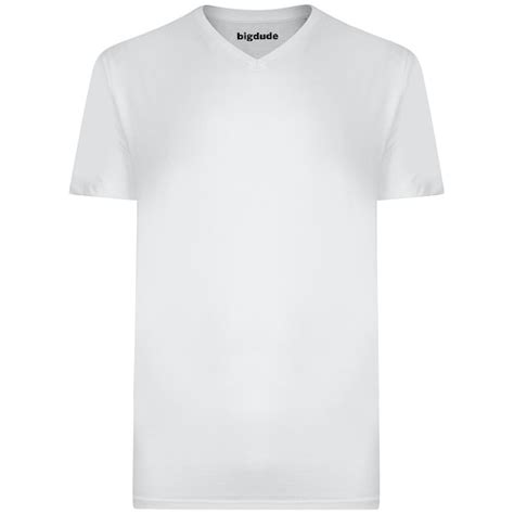 Bigdude Plain V Neck T Shirt White Tall Bigdude