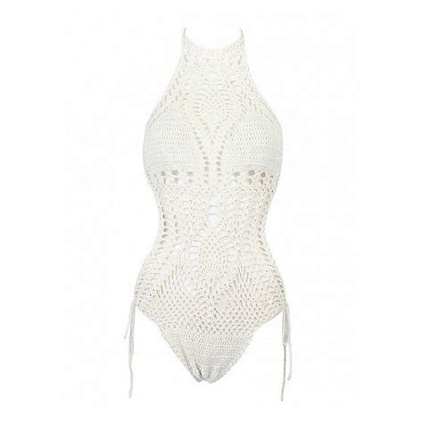 White Halter High Neck Side Tie Crochet Swimsuit Crochet Swimsuits