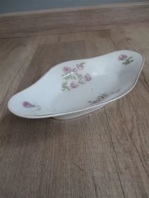 Ravier Beurrier En Porcelaine De Limoges Fleurs Mauves Et Bordure