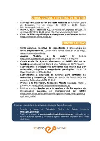 Agenda De Actividades Oviedo Emprende Mayo Pdf