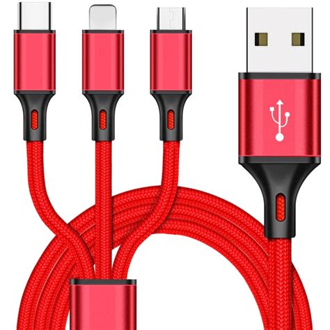 LBC 3 in 1 Micro USB/USB Type C/Lightning Fast Charger Sync Cable 3A ...