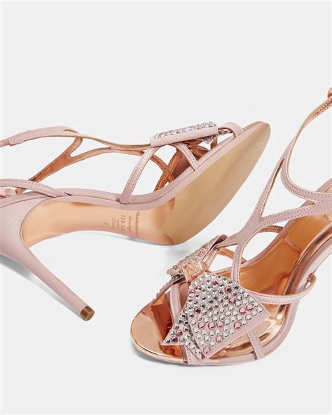 Ted Baker Satin Crystal Bow Strap Sandals In Light Pink Pink Lyst