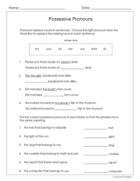 Practice With Pronouns Personal And Possessive 3 Worksheets Grades 1 2 Made By Teachers