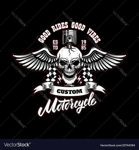 Winged Racer Skull With Piston In Head Design Vector Image