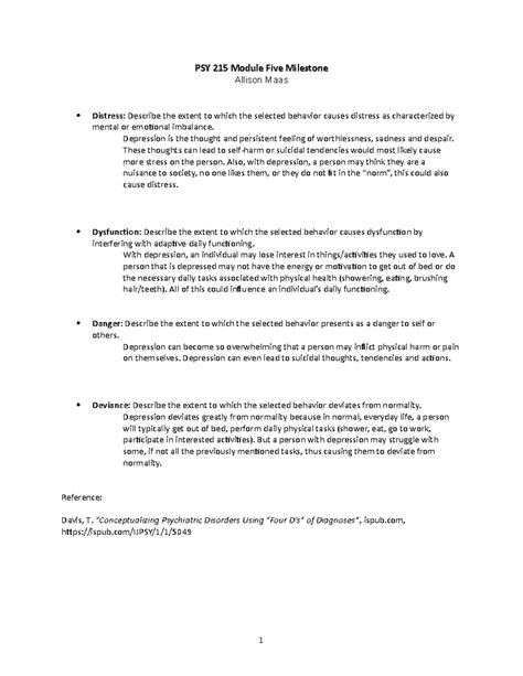 PSY 215 Module Five Milestone PSY 215 Module Five Milestone Allison
