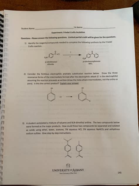 Solved TA Name Student Name Experiment Friedel Crafts Chegg