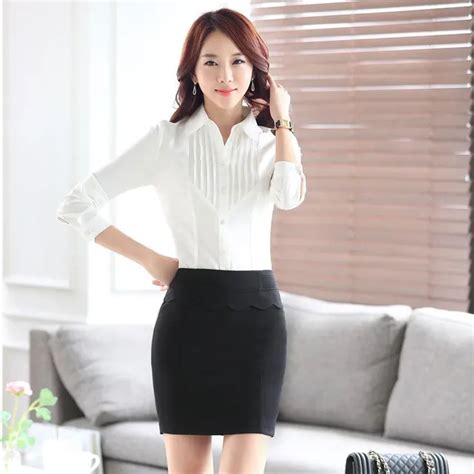 Summer Autumn Ladies Office Uniform Styles Shirt And Mini Skirt Sets