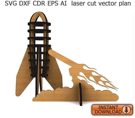 Rocket Laser Cut Files Svg Dxf Cdr Vector Plans Cnc Pattern Etsy