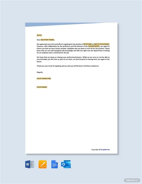 Free College Job Rejection Letter Template Google Docs Word Outlook