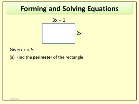 Forming And Solving Equations When Given The Perimeter Or When Shapes Have Equal Sides