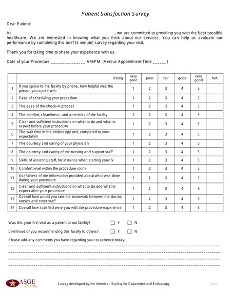 Patient Satisfaction Survey Form Asge Fill Out Sign Online And Download Pdf Templateroller