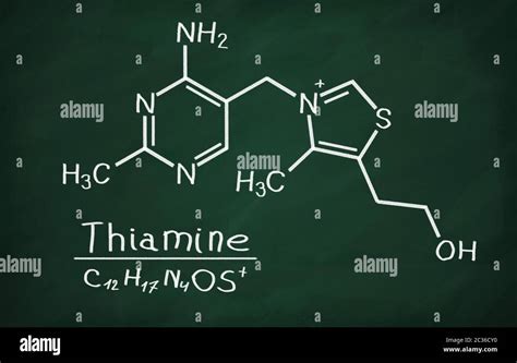 Structural Model Of Vitamin B1 Thiamine On The Blackboard Stock Photo